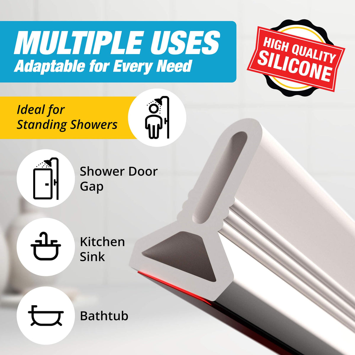 Hippo Dam versatile lengths fit 39, 67, and 98 inch showers for flexibility.