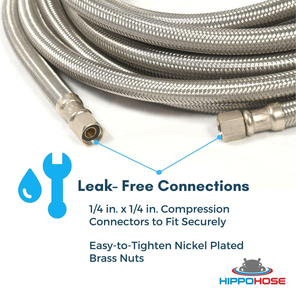 Stainless steel construction of HippoHose resists corrosion and keeps flexibility
