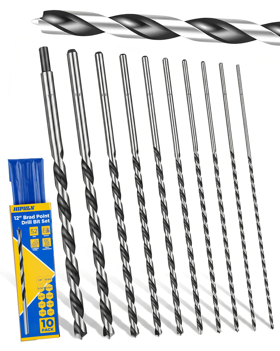 HIPULX 12in extra-long drill bit set for deep wood drilling with precision.