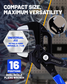 HIPULX 7-Inch adjustable wrench shows one-click resize for quick setup.