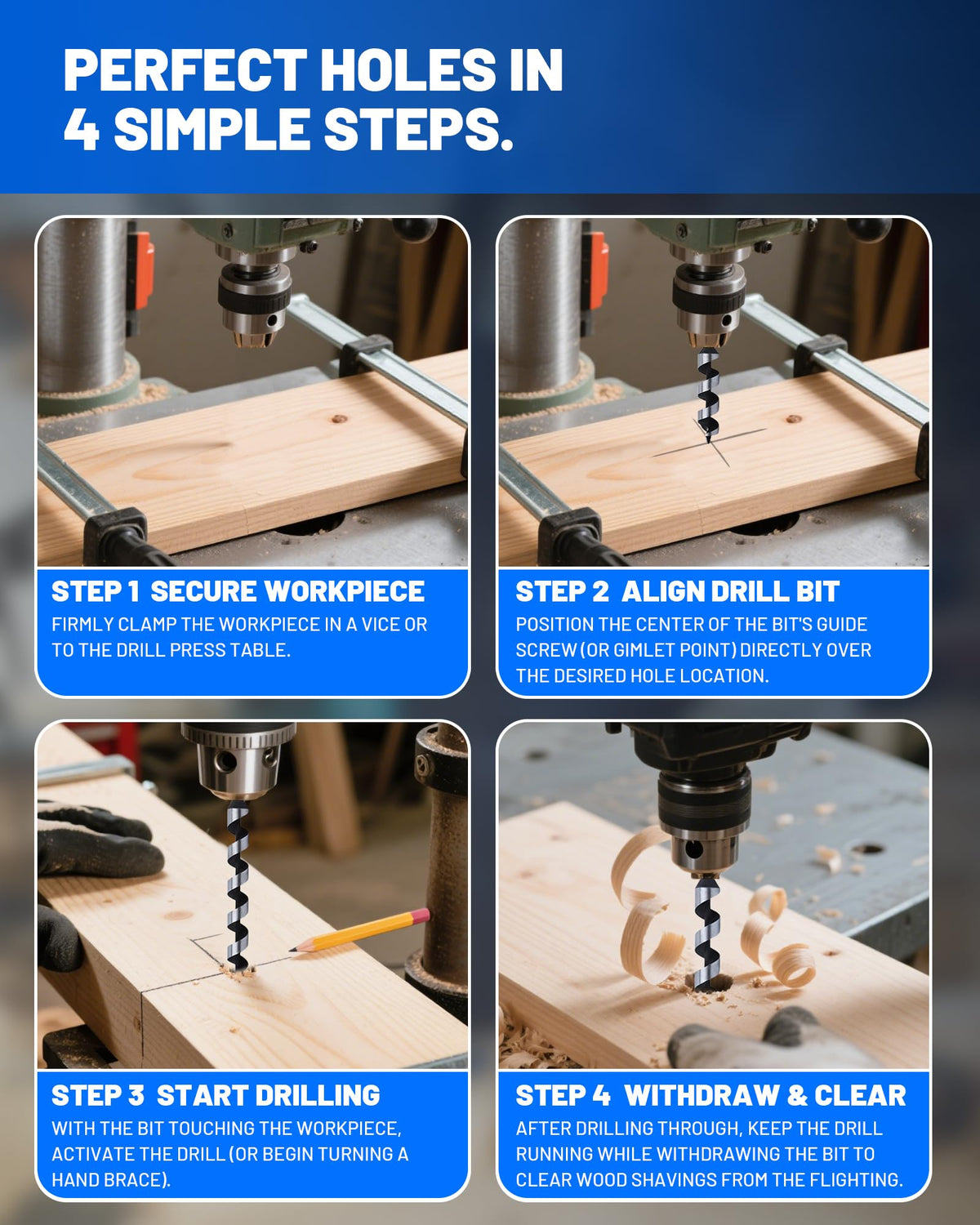 HIPULX 3/4-inch auger bit handles large deep holes in plywood and MDF.