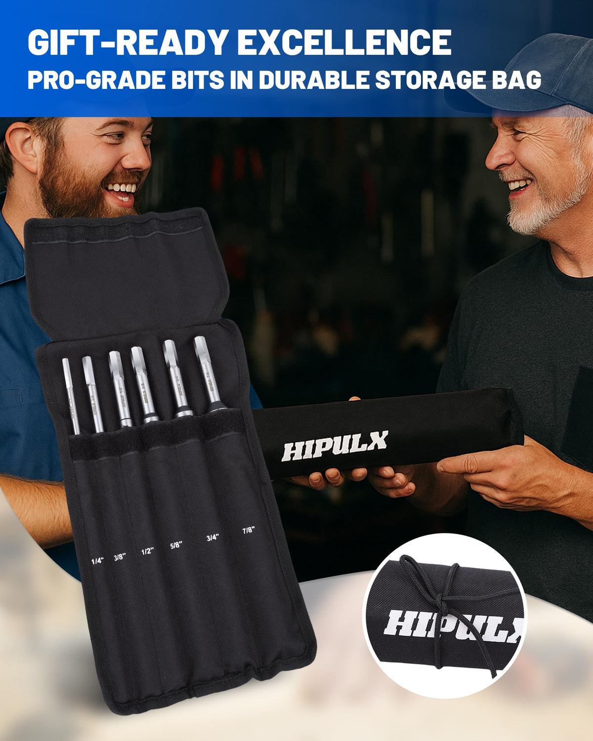 HIPULX storage bag keeps auger bits organized and ready for site work.