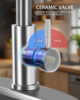 Hiqufet aerated stream minimizes splashes during washing.