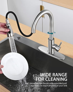 Hiqufet brushed nickel finish resists fingerprints and water spots.
