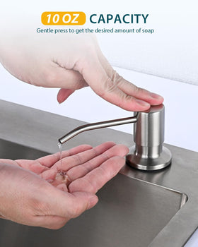 Hiqufet brushed nickel faucet with pull-down head and three modes for washing.