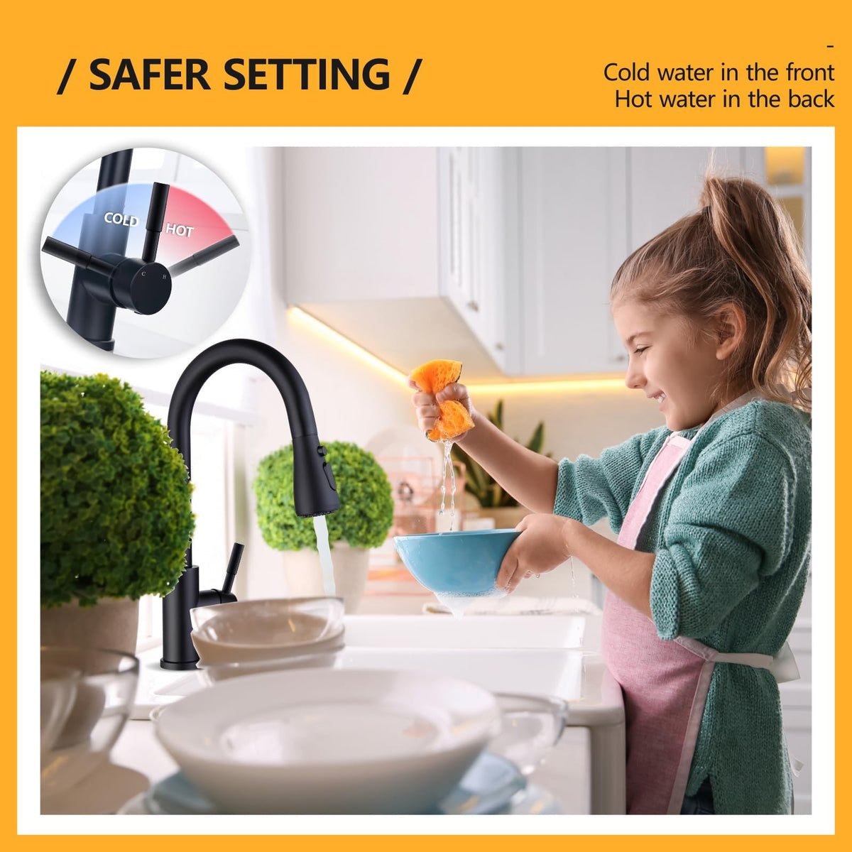 Hiqufet high-arc spout offers ample clearance for large pots