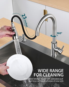Hiqufet 360-degree swivel spout facilitates easy pot rinsing.