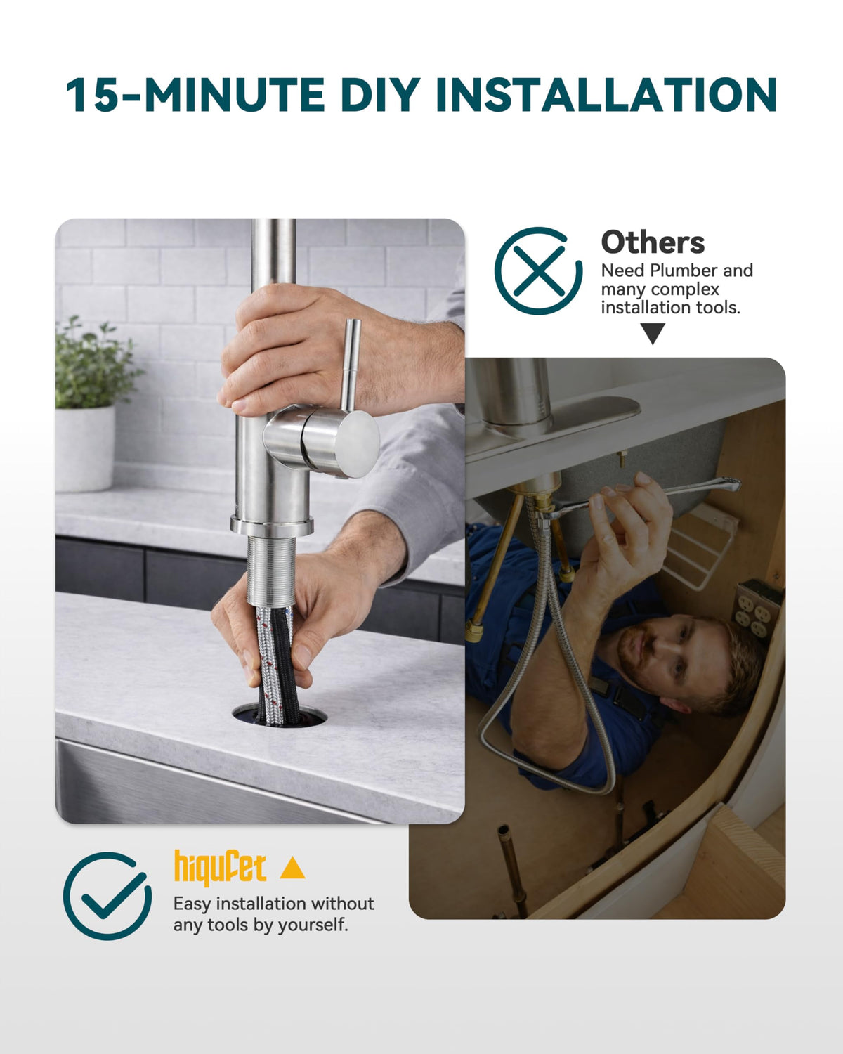 Hiqufet 70mm shank for secure mounting on thick countertops.