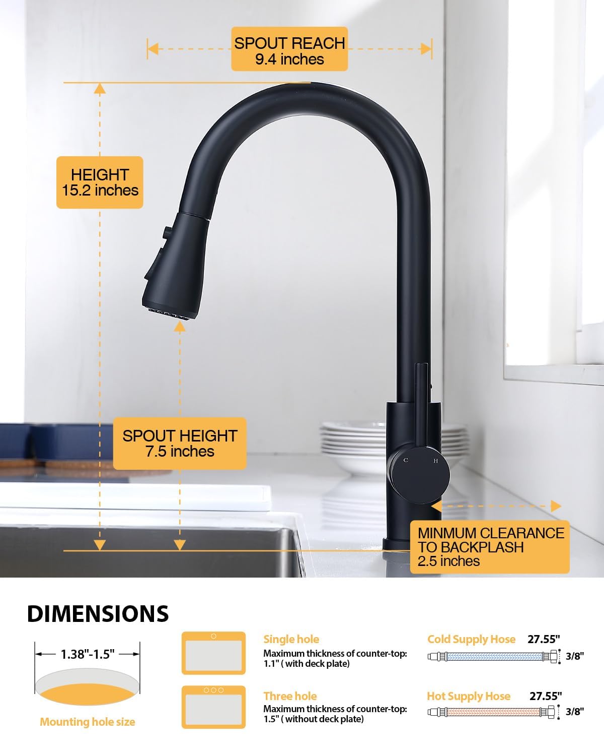 Hiqufet kitchen faucet with three settings for aerated stream and powerful spray
