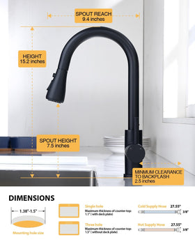 Hiqufet kitchen faucet with three settings for aerated stream and powerful spray