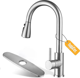 Hiqufet pull-down kitchen faucet shown for versatile cleaning.