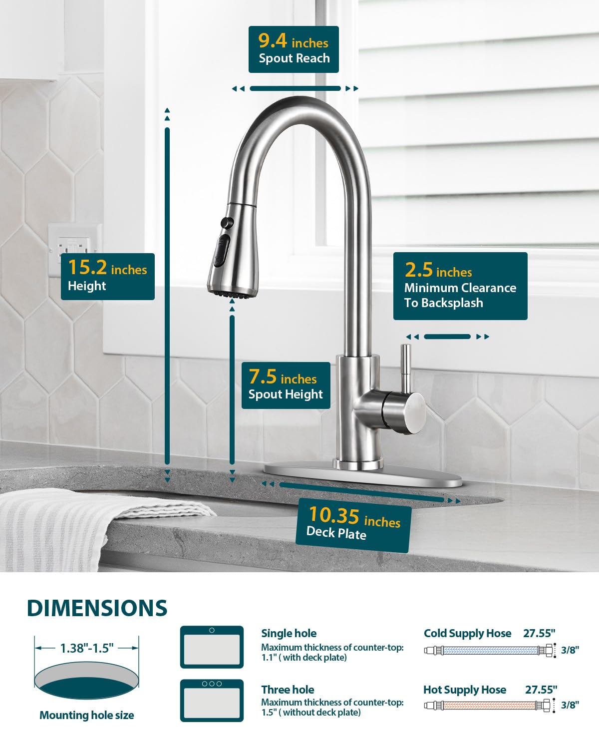 Hiqufet lead-free stainless hose ensures durable, safe use.