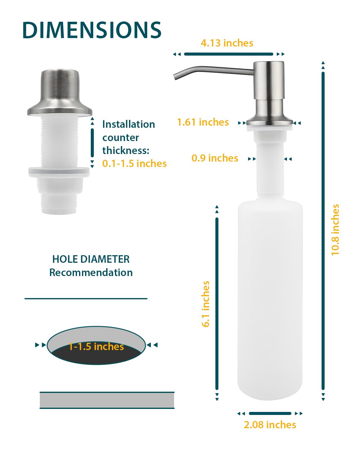 Hiqufet stainless steel construction and brushed nickel finish resist wear.