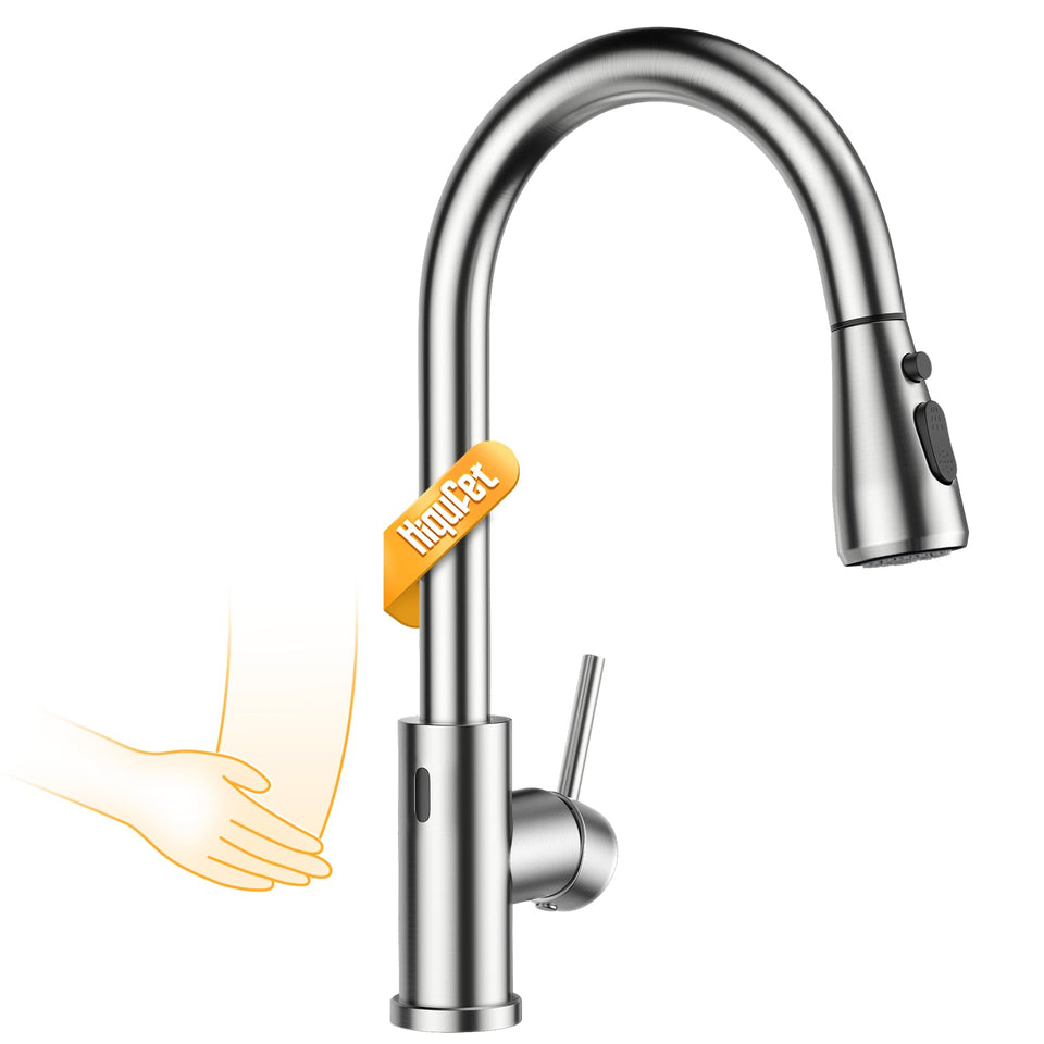 Hiqufet touchless kitchen faucet with pull-down sprayer enables hands-free use in the kitchen