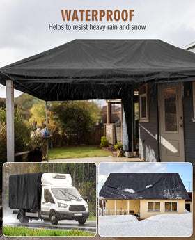 HIRALIY firewood cover tarp shields stacked wood from rain and debris outdoors.