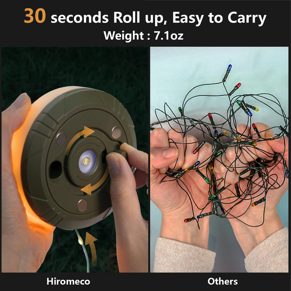 Hiromeco magnetic base enables hands-free lighting on poles, cars, or gear.