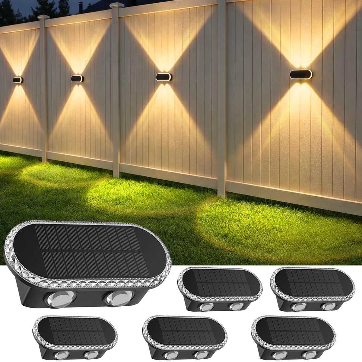 Hiromeco fence lights with up-down dual beam for curb appeal and yard illumination