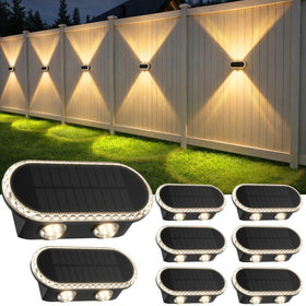 Hiromeco solar fence lights with up-down dual beams brighten fences elegantly