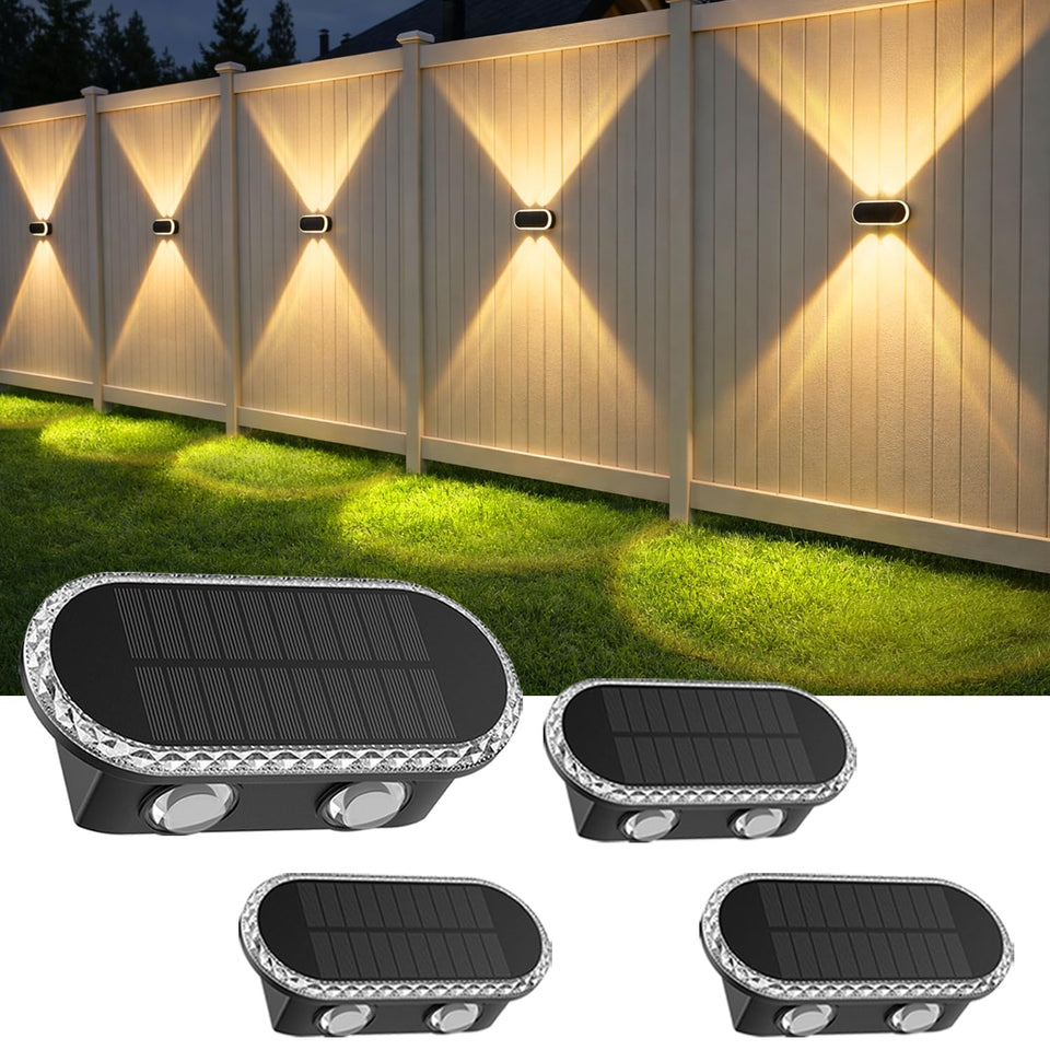 Hiromeco solar fence lights with up-down LEDs brighten fences and porches.