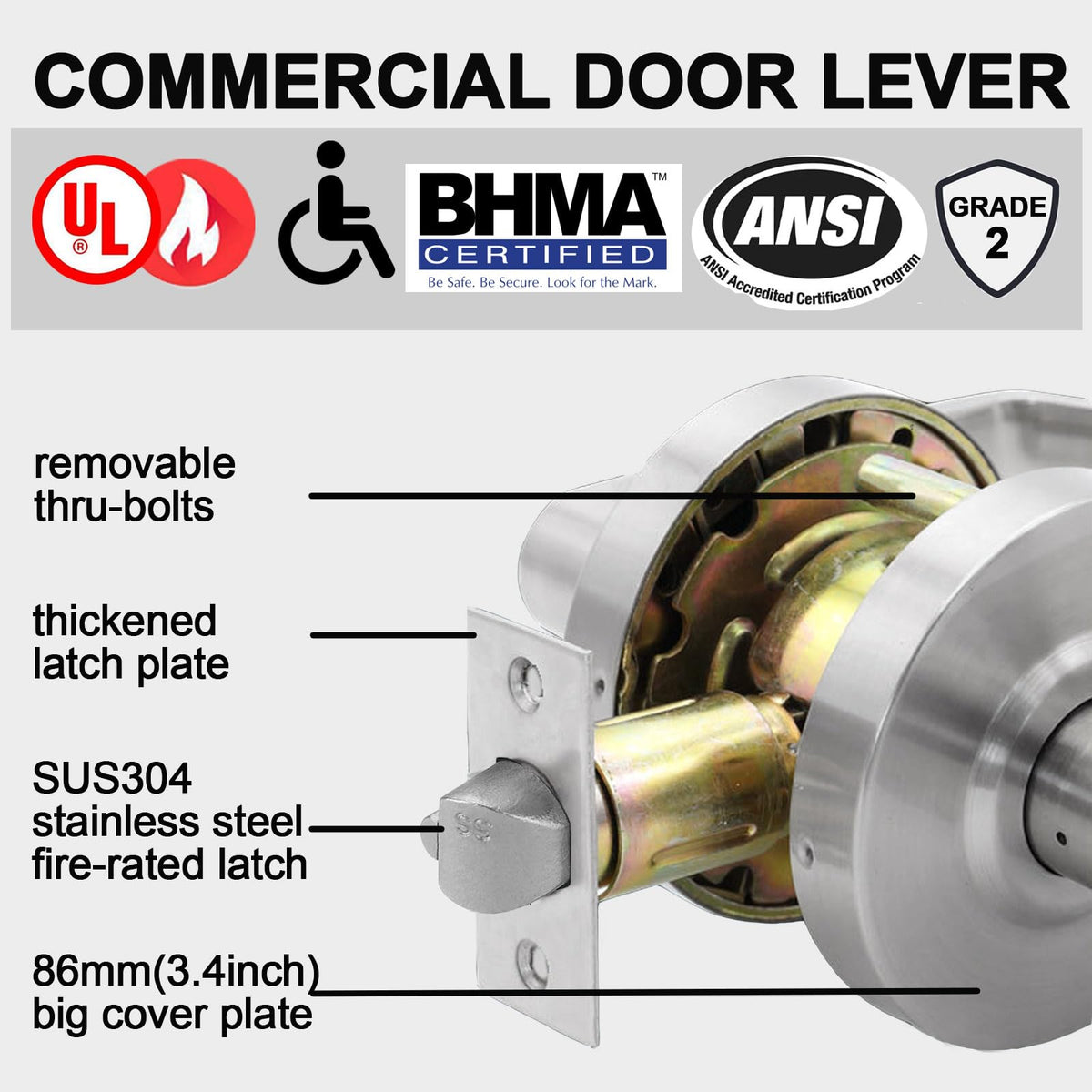 Hisafe 70mm backset latch assembly on standard doors.