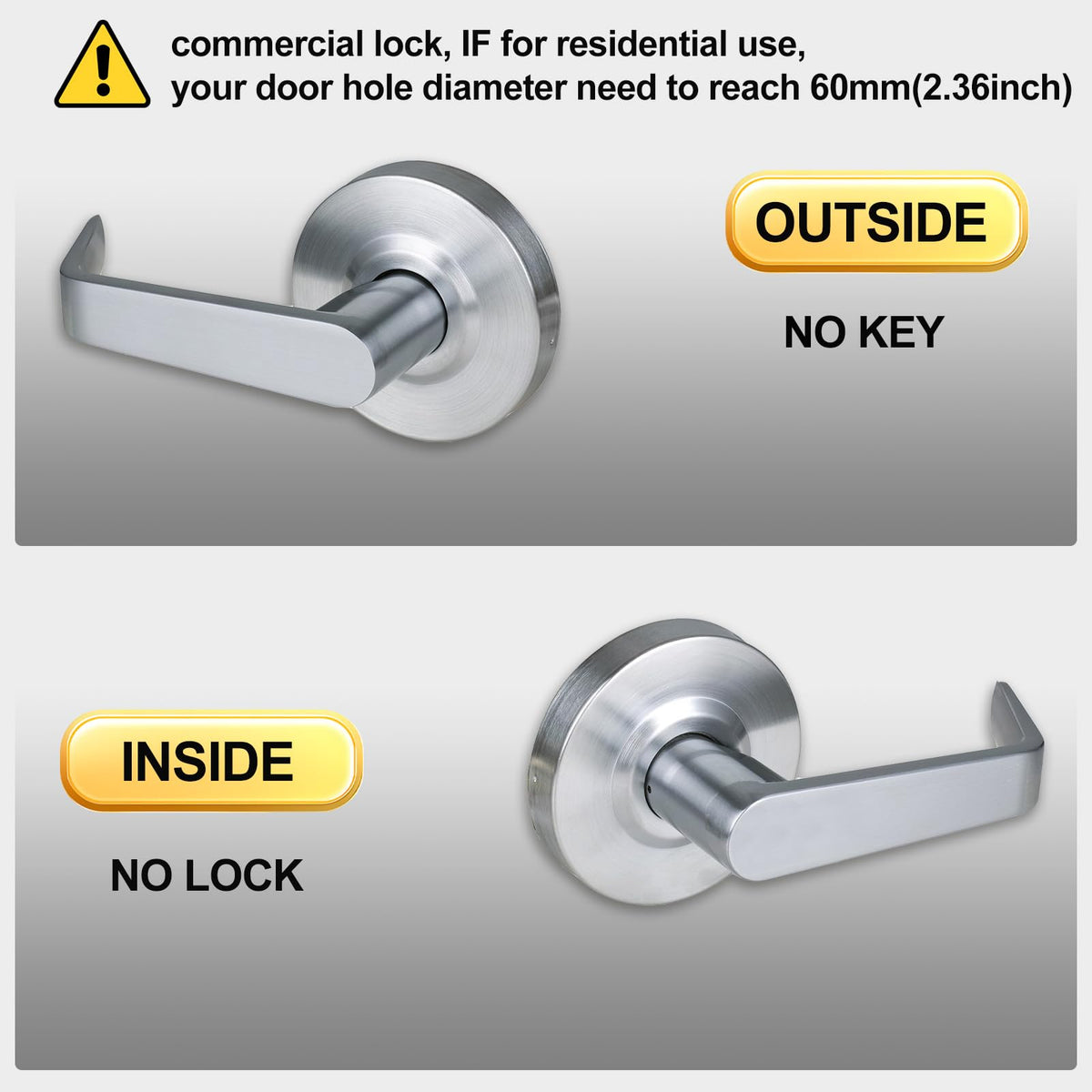 Hisafe non-handed lever installs on left or right doors.