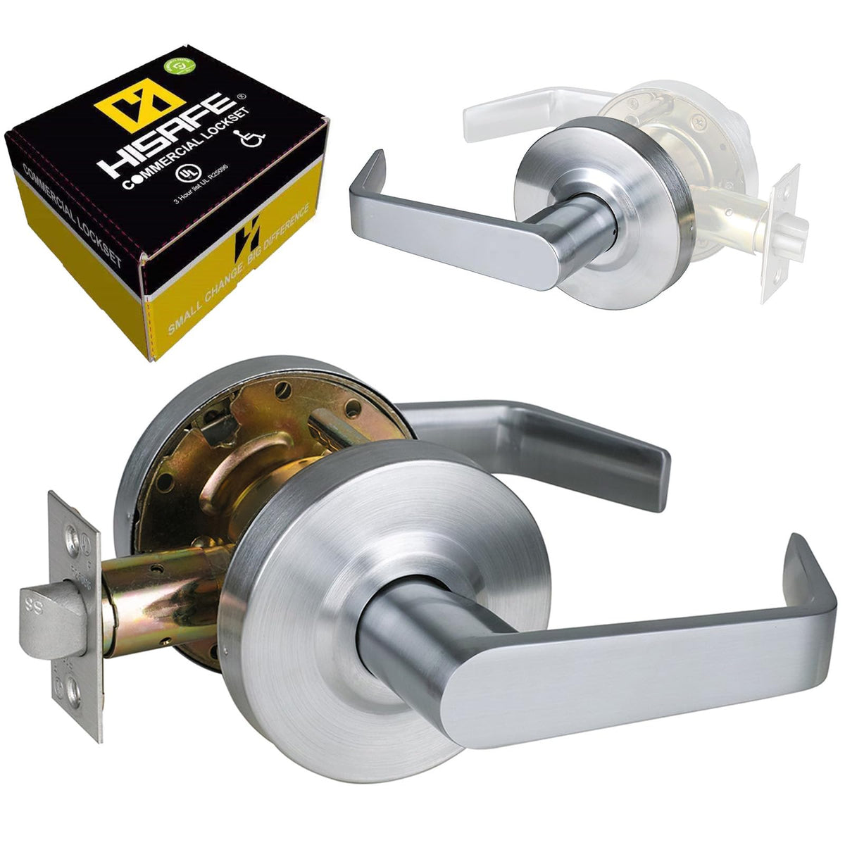 Hisafe passage lever close-up for interior doors.
