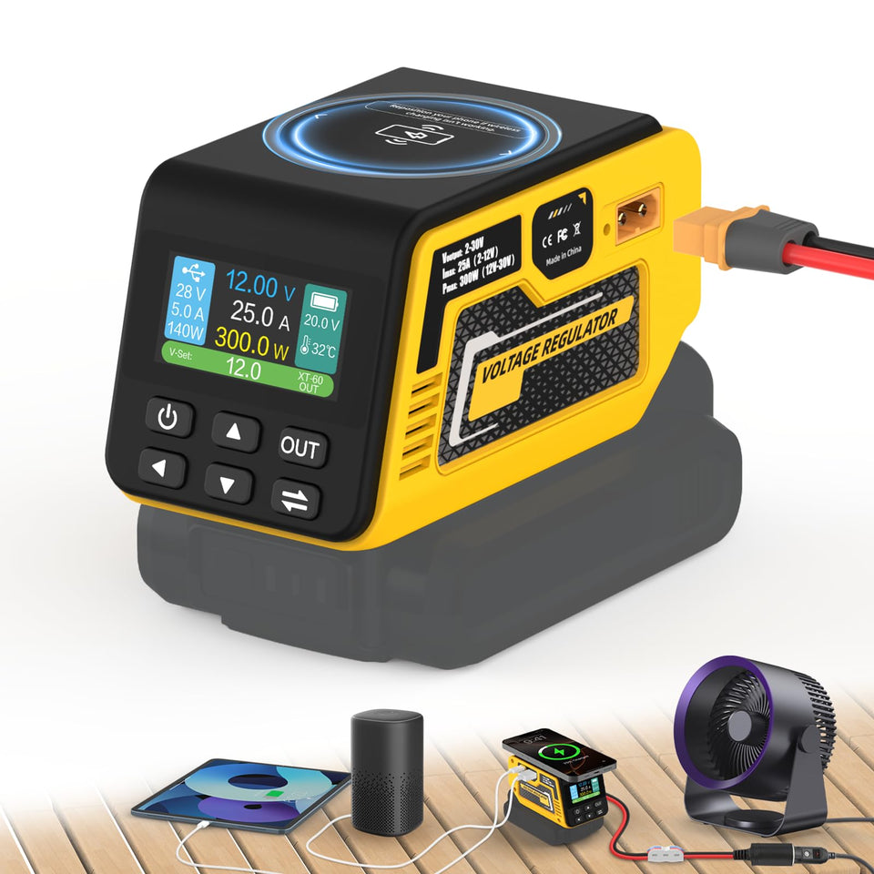 Hisecren 300W adjustable regulator with XT60 output for portable electronics.