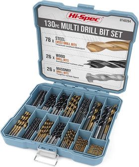 Hi-Spec 130pc drill bit set in a tray case for organized DIY projects.