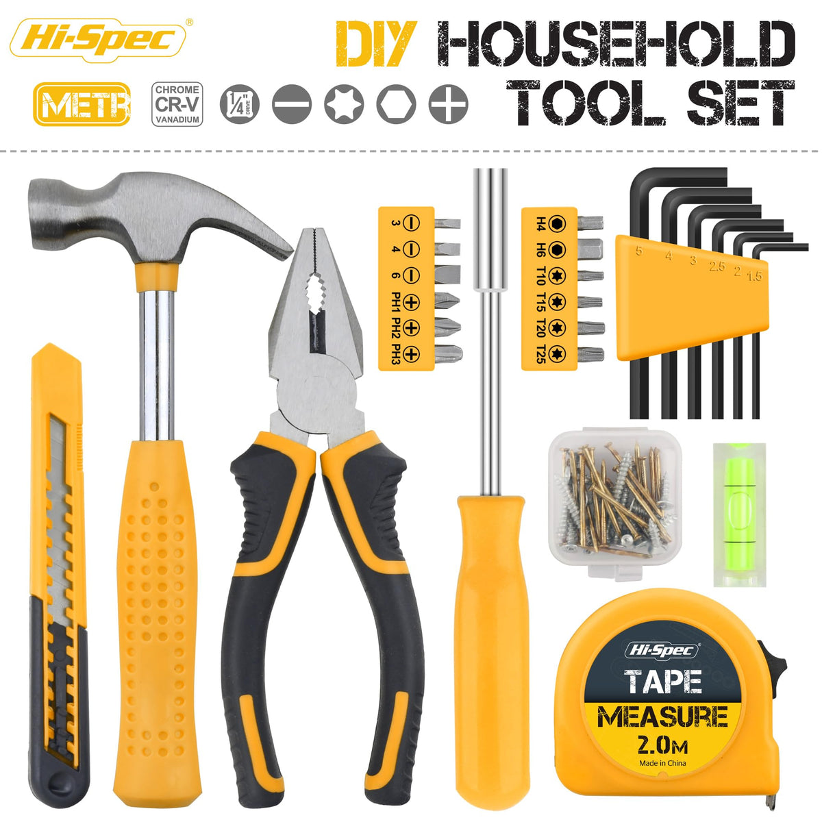 Hi-Spec 25-piece tool kit contents organized for everyday tasks.