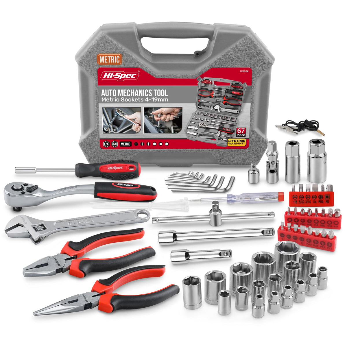 Hi-Spec 67pc metric auto tool set case for on-the-go car and motorcycle repairs.