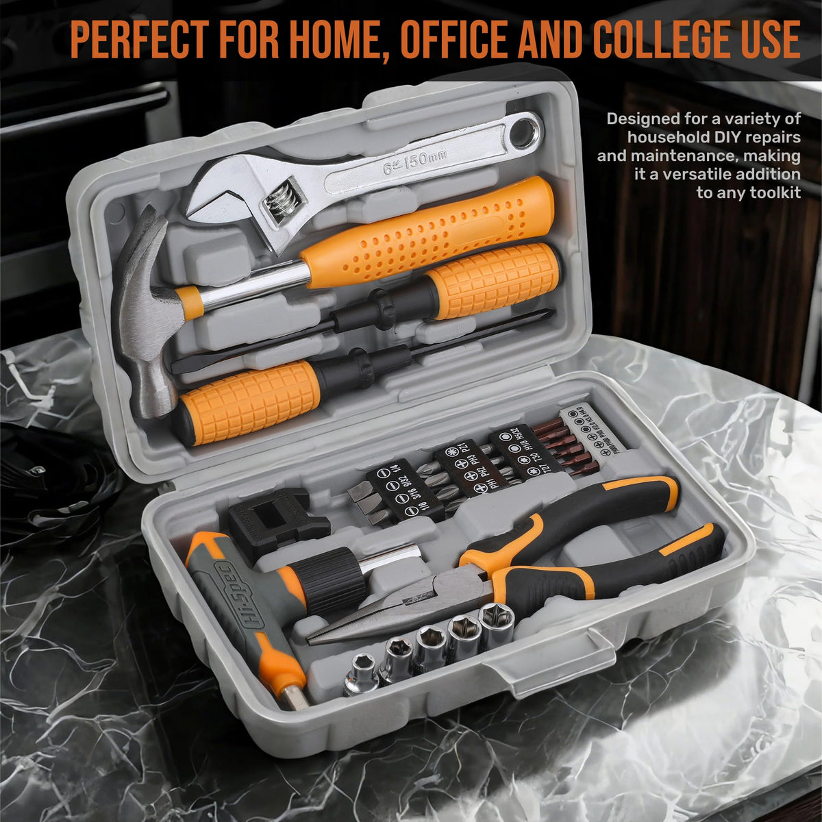 Hi-Spec blow-molded case stores tools neatly in drawers or cars