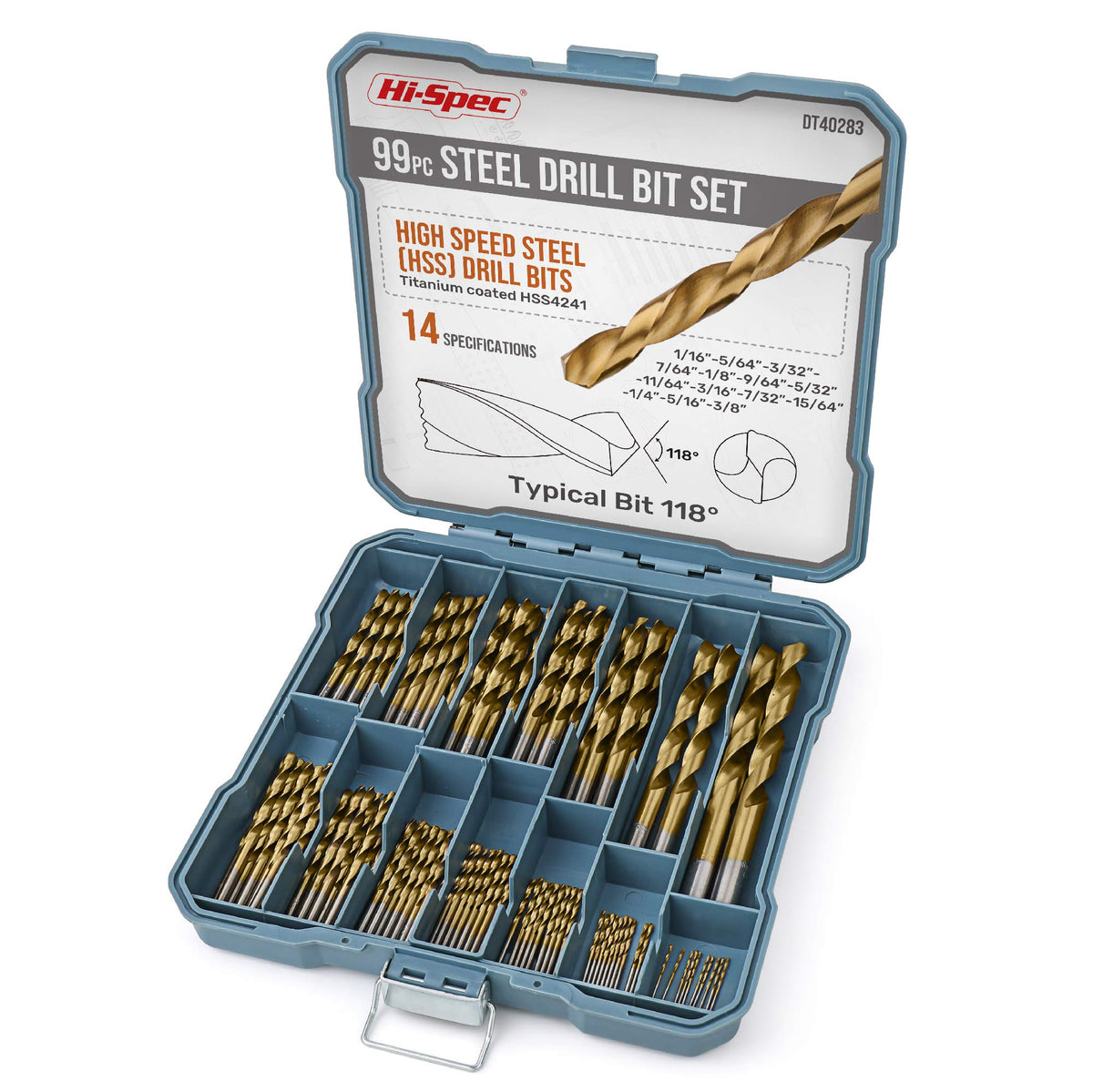 Hi-Spec drill bit set 99pc case keeps bits organized for quick DIY projects.