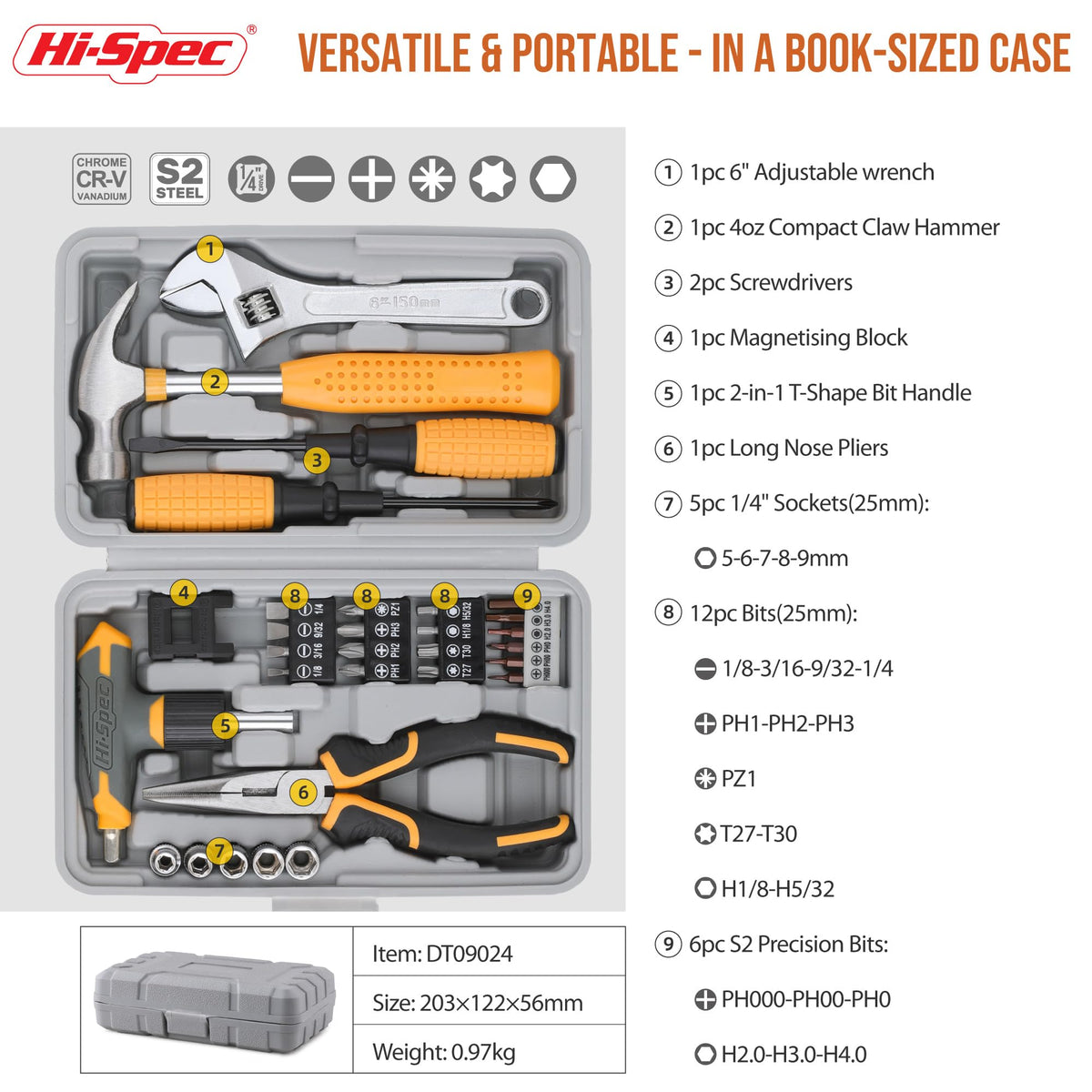 Hi-Spec portable tool box case keeps compact tools organized for on-the-go fixes