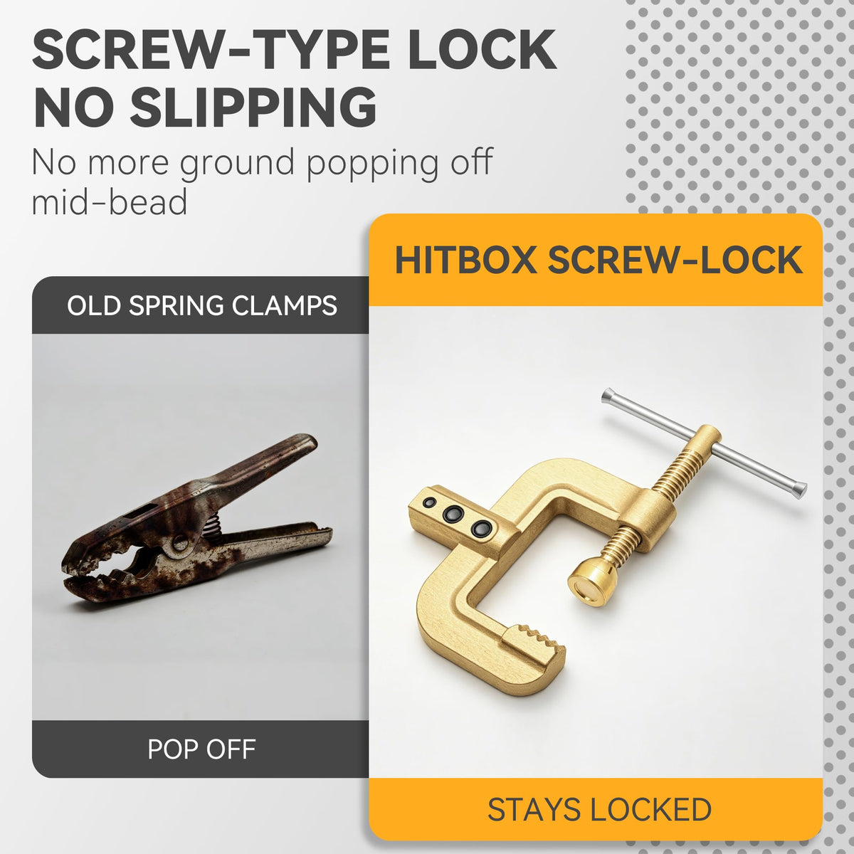 HITBOX ground clamp showing solid brass body and conductivity