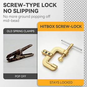 HITBOX ground clamp showing solid brass body and conductivity