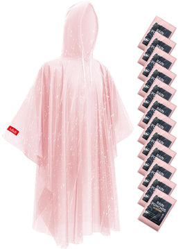 Hitituto pink adult disposable rain poncho with hood keeps you dry during outdoor events