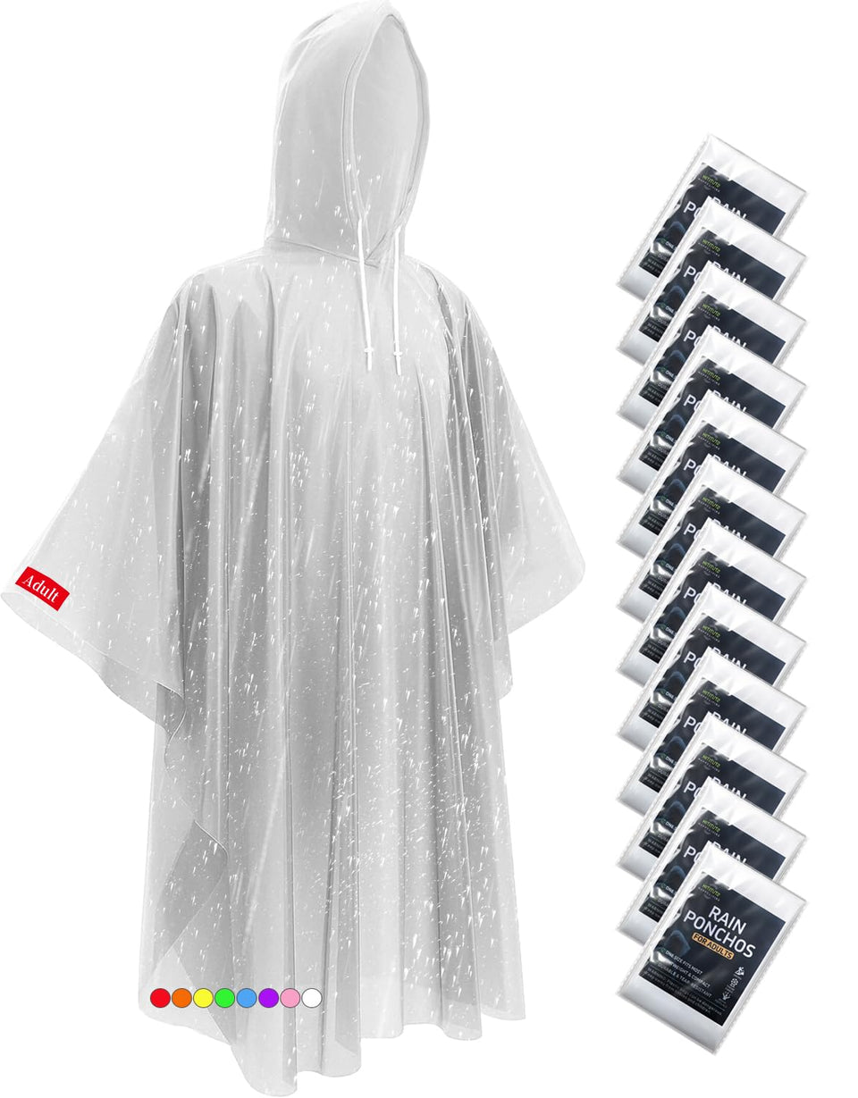 Hitituto disposable rain ponchos 12-pack neatly packaged for quick grab-and-go emergencies.