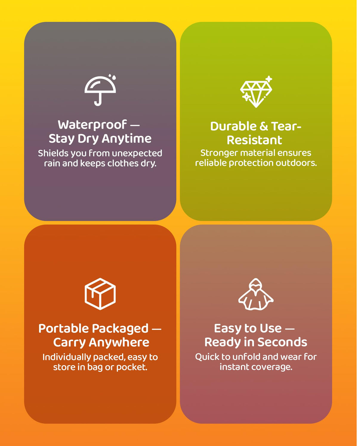 Hitituto Rain Poncho Family Pack packs compactly for travel and emergencies.