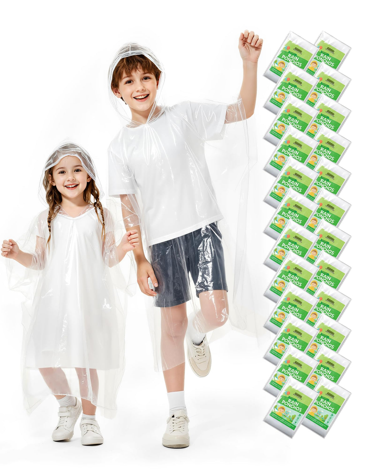 Hitituto Rain Ponchos Family Pack folded compactly for easy travel protection.