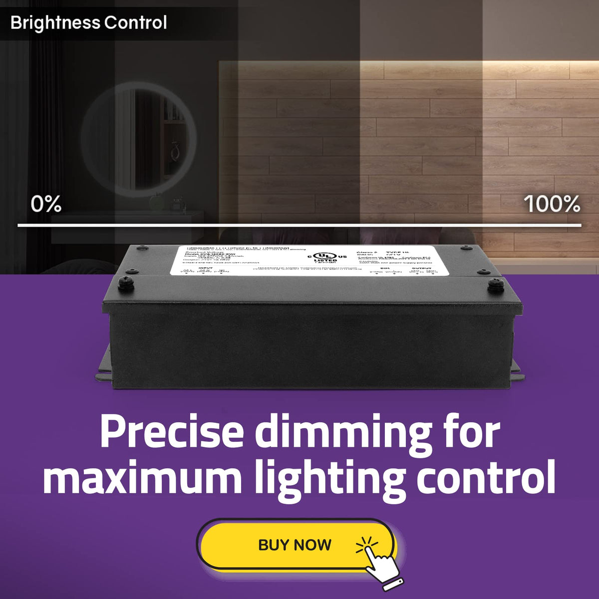 Dimming options include 0-10V and phase-cut for flexible control