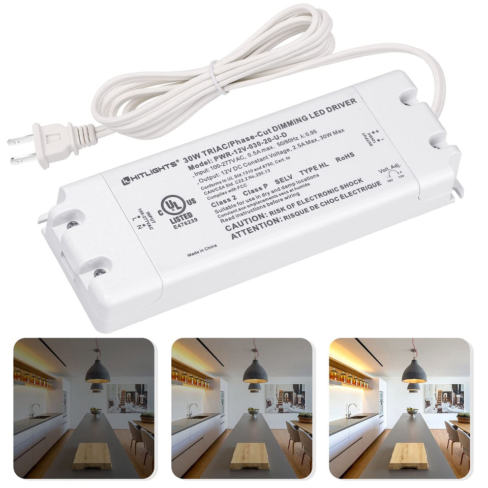 HitLights 30W dimmable LED driver front view shows compact design for easy installation