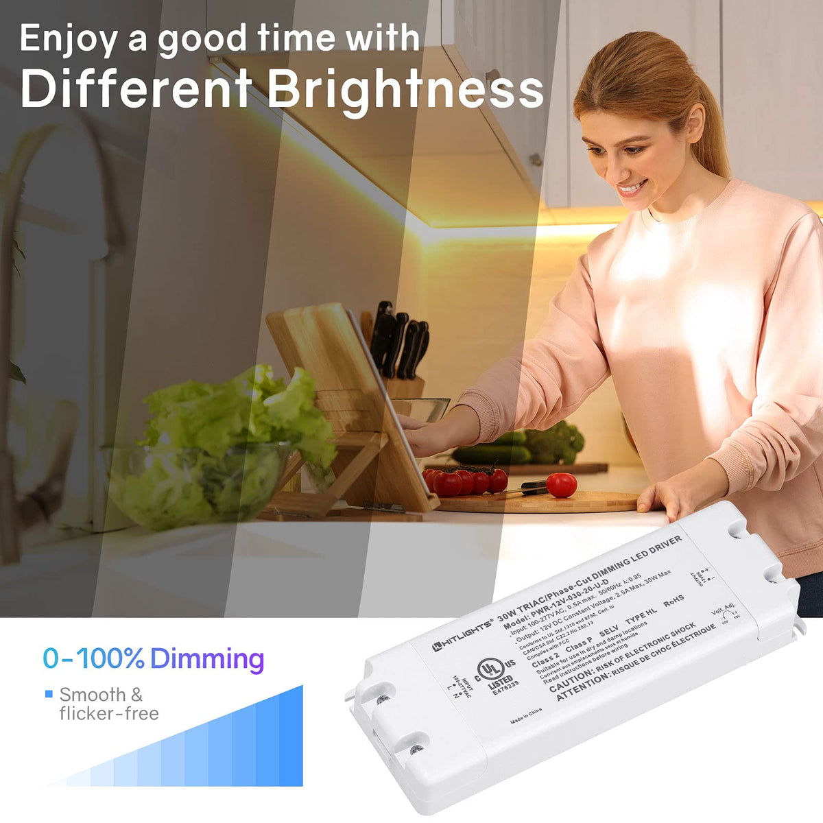 HitLights 30W dimmable LED driver terminal wiring illustrates quick, code-friendly setup