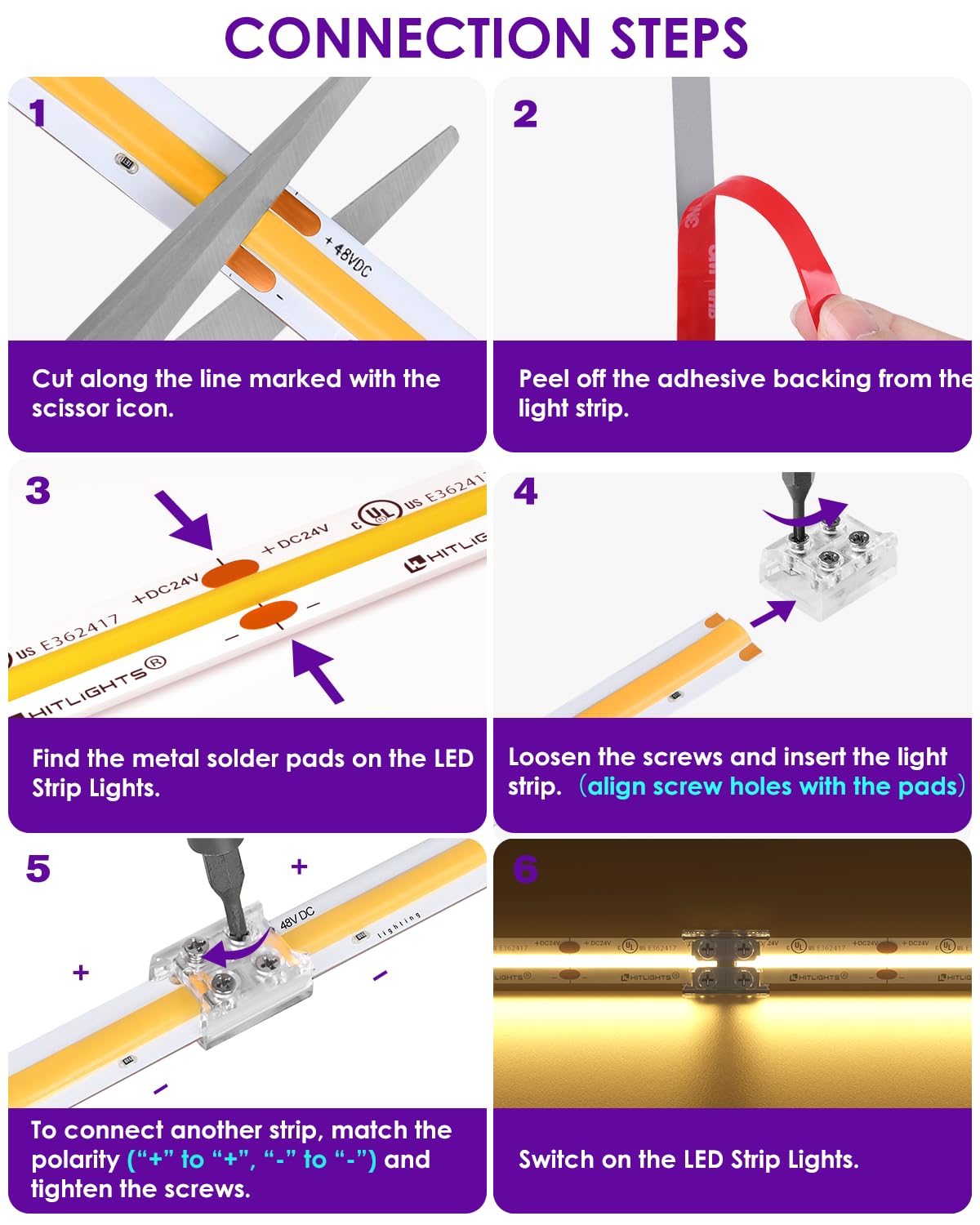 HitLights adhesive tape included keeps connectors secure during setup.