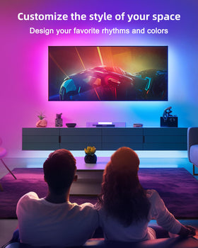 HitLights bedroom ambient lighting setup adds cozy, customizable color.