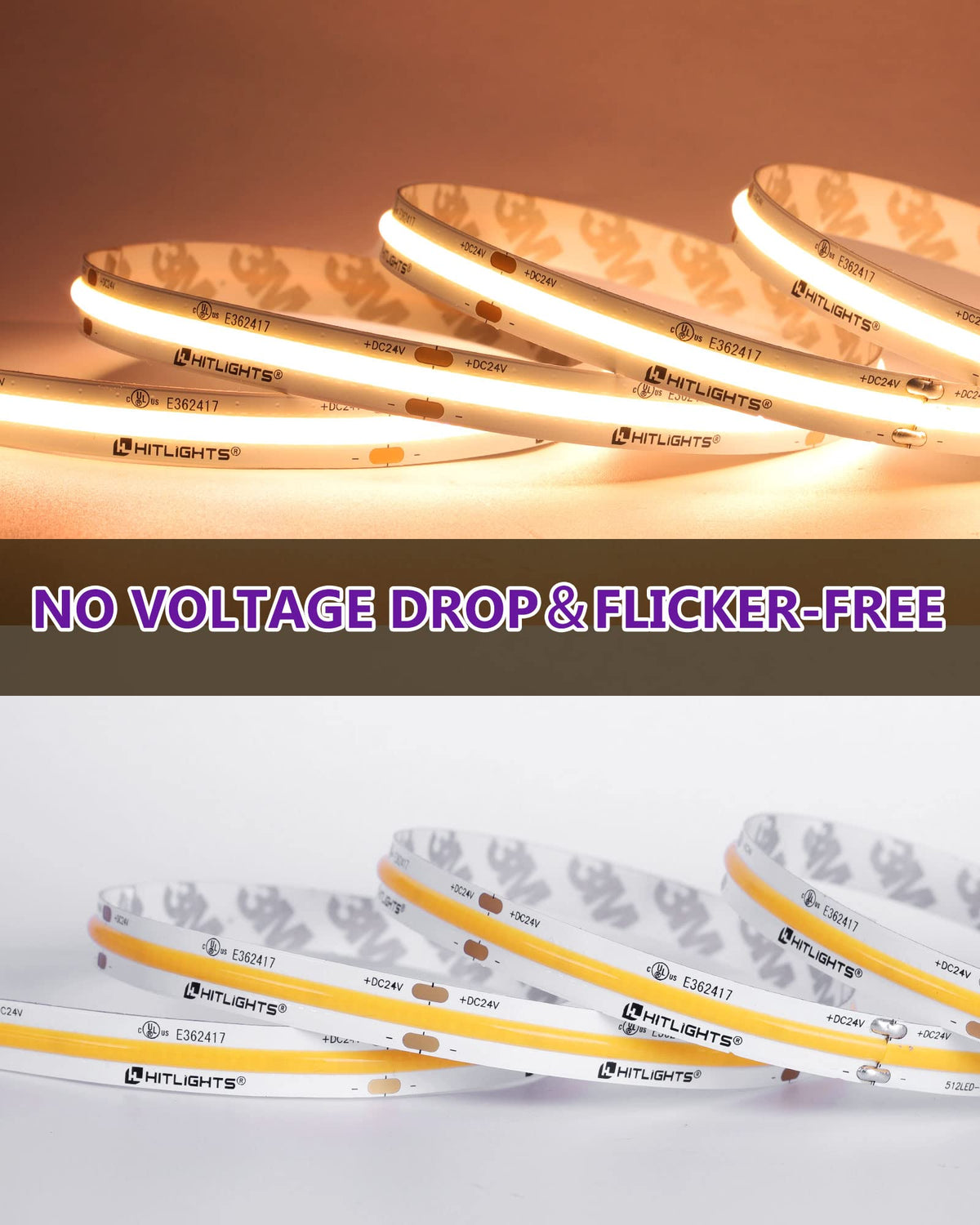 HitLights COB LED strip mounting clips simplify quick setup.