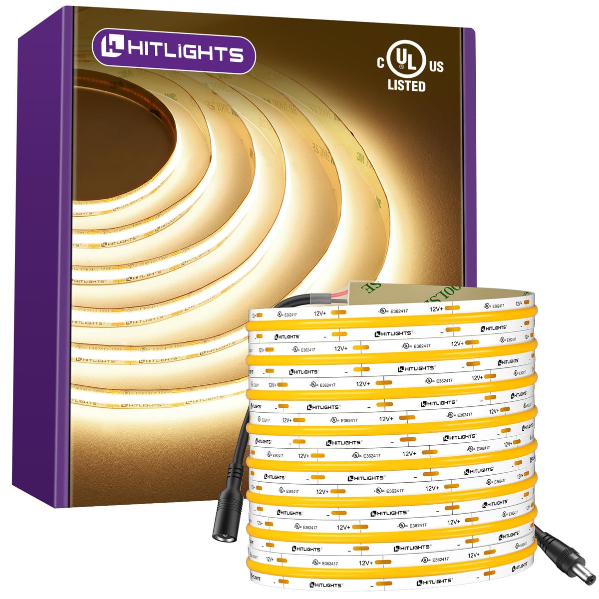 HitLights COB LED strip warm white 16.4 ft reel for wide-area lighting