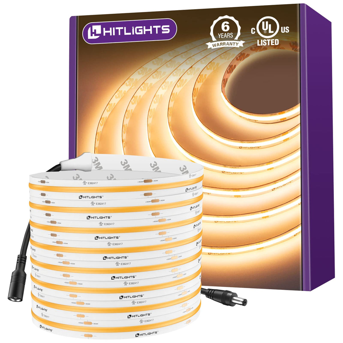 HitLights COB LED strip warm white 2700K for cozy living room ambience.