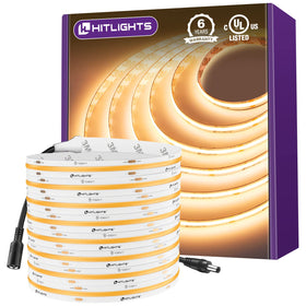 HitLights COB LED strip warm white 2700K for cozy living room ambience.