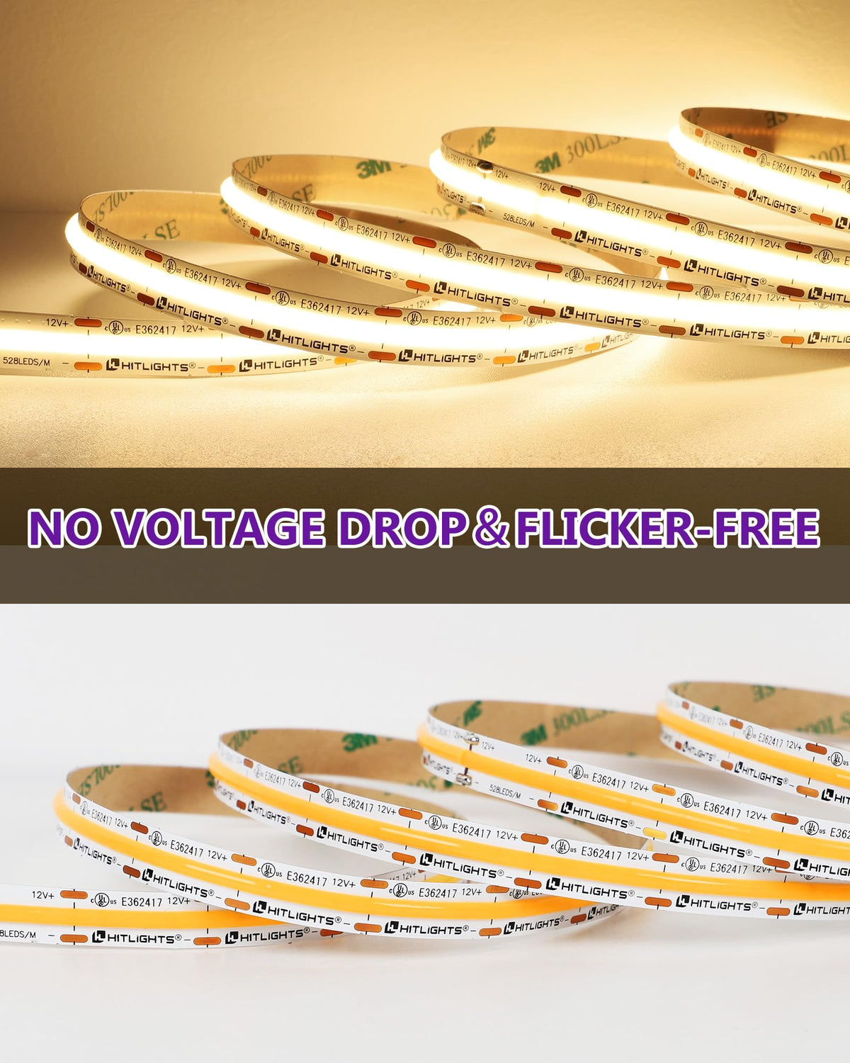 HitLights COB LED strip warm white packaging with wire clips and manual included