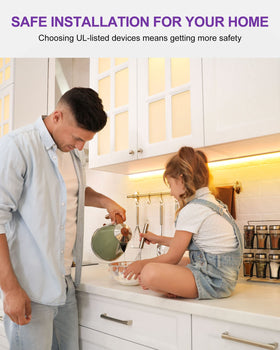 HitLights under-cabinet lighting creates warm task lighting in the kitchen.